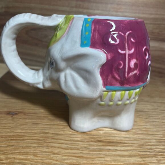 Pier One Circus Elephant 3D Mug Hand Painted Trunk Handle Quirky Kitsch Boho Zoo - Picture 2 of 5